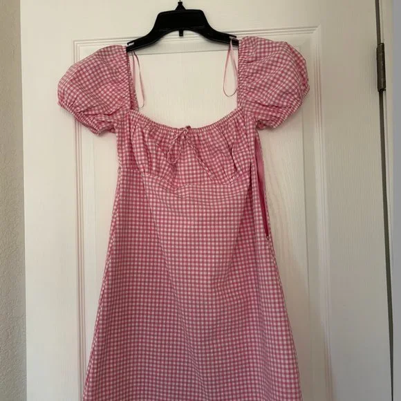 Zara Women's Pink and White Checkered Dress - Picture 2 of 6